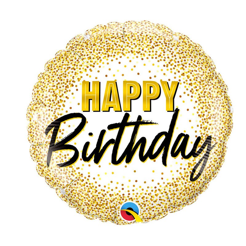 18" Gold Glitter Happy Birthday Balloon