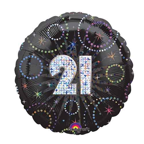 18" Black Holographic 21st Birthday Balloon