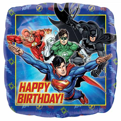 Happy Birthday from the Justice League Superheroes. Have a great time with balloons!