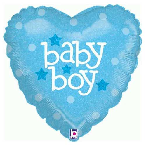 18" Holographic Heart Baby Boy Balloon