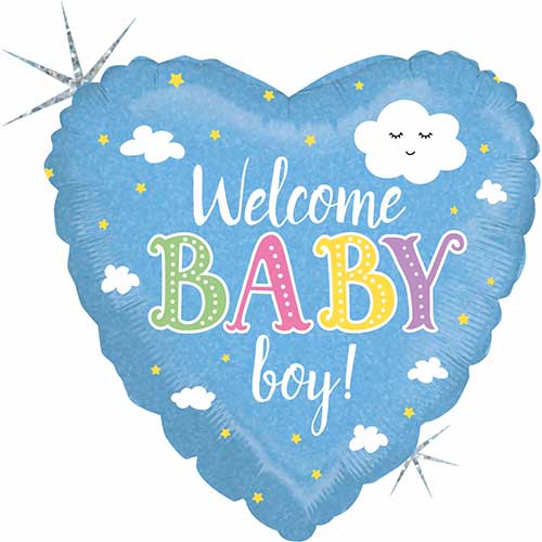 18" Welcome Baby Boy Holographic Balloon