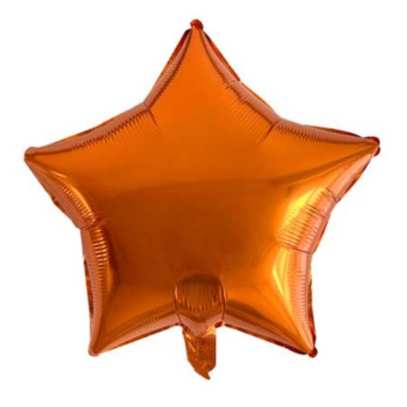 An orange star-shaped foil balloon