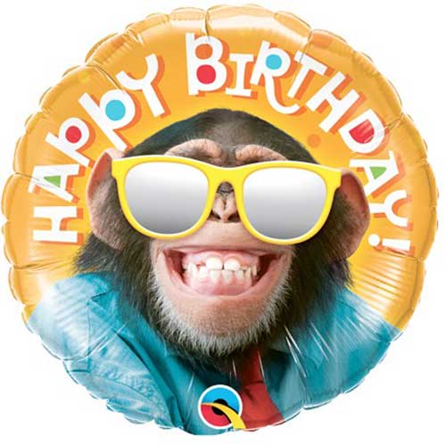 Happy Birthday from a Smiling Chimpanzee Balloon.