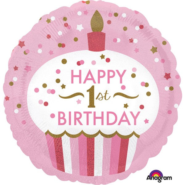 18" Cupcake Girl 1st Birthday Balloon