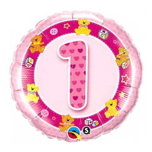 18" Pink Teddy Bear 1st Birthday Balloon