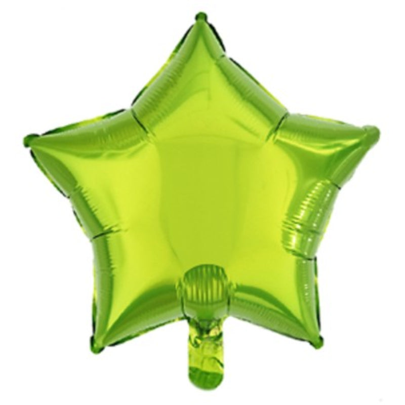 A lime green star-shaped foil balloon