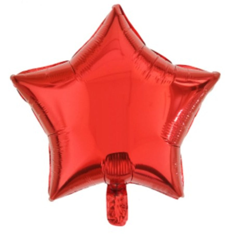 A red star-shaped foil balloon