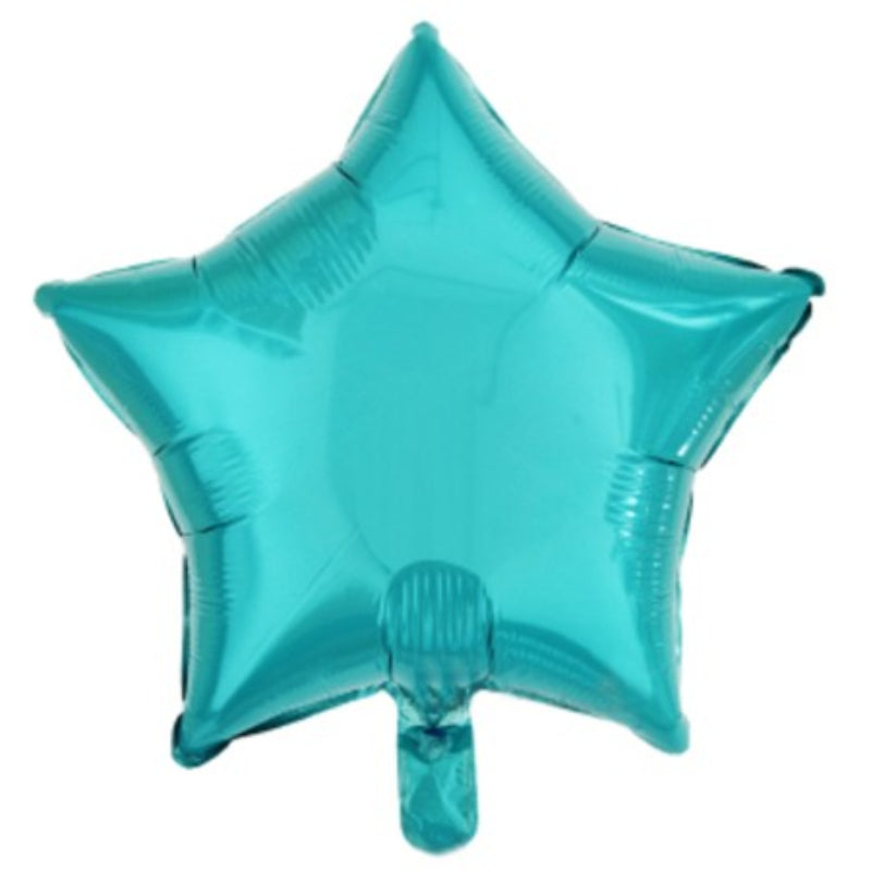 A turquoise star-shaped foil balloon