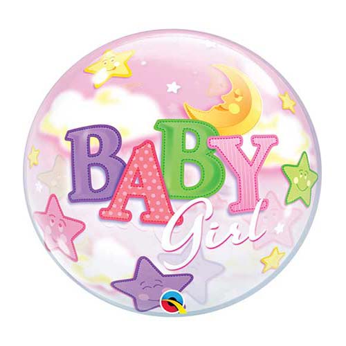 22" Baby Girl Moon & Stars Bubble Balloon
