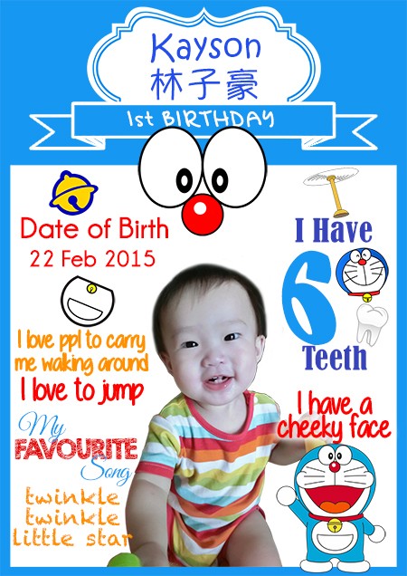 Doraemon visited Kayson for his birthday. Check out his Milestone Board.