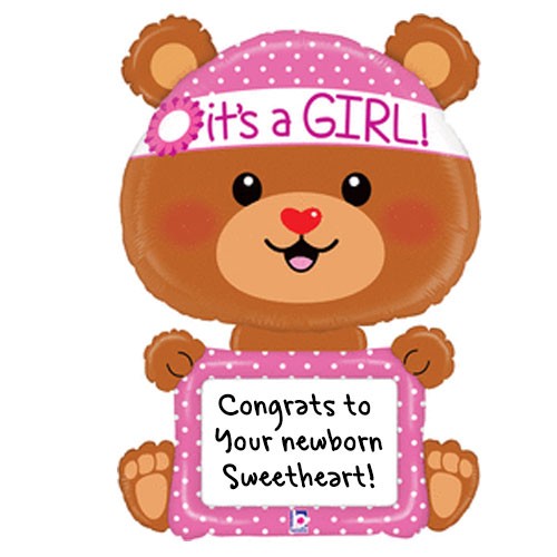48" Write Message Bear Baby Girl Balloon