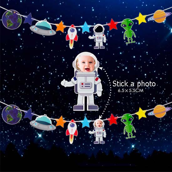 Add a photo to your outer space banner so you can be an astronaut.
