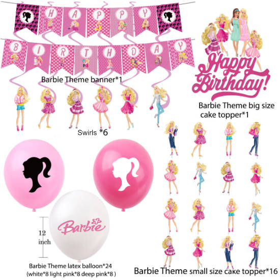 Barbie Doll Birthday Party Kit for the sweet princess decoration setup.
