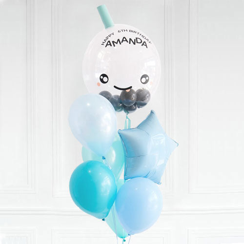 Blue Customised Bubble Tea Balloon Star Latex Bouquet