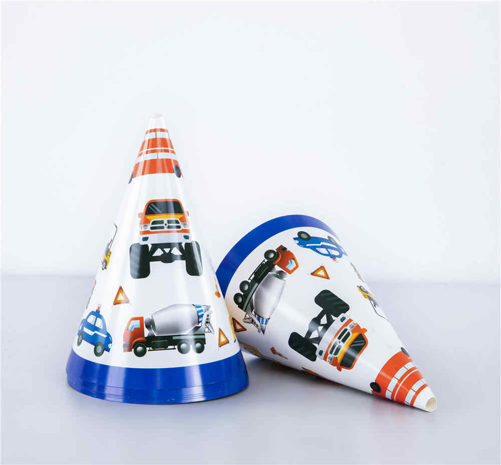 Transportation themed Party Hats for the birthday celebration.