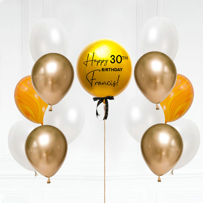 Customised Orbz Balloon with 2 Marble Chrome Latex Bouquets