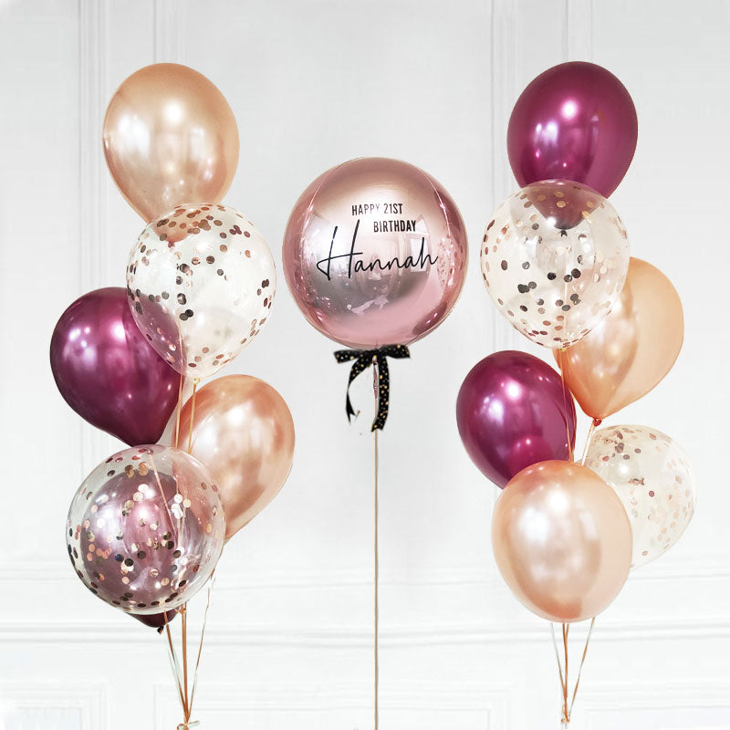 Customised Orbz Balloon with 2 Confetti Coloured Latex Bouquets