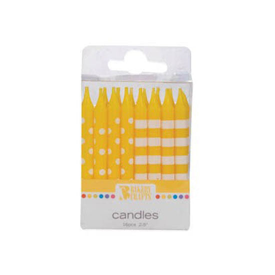 A pack of dots and stripes candles in colours so bright that it pops! Great to dress up your beautiful birthday cakes with bright coloured candles.