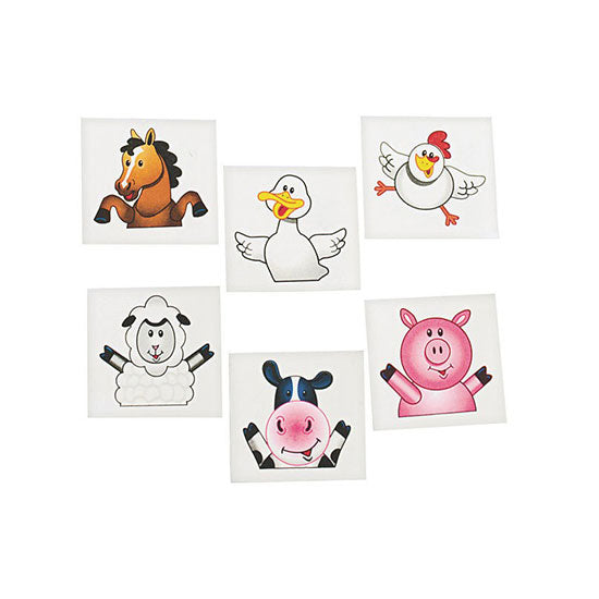 Farm Party Tattoos. Temporary tattoos for kids. Great as goody bag, door gift, game prizes and rewards.