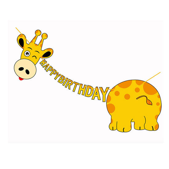 Giraffe shaped Happy Birthday Banner - for jungle theme decoration setup