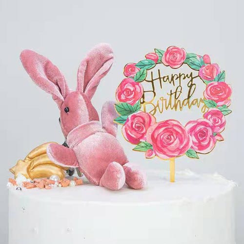 Gold Acrylic Bday Cake Topper with Roses
