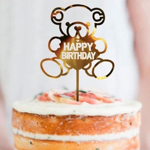 Gold Bear Acrylic Birthday Cake Topper