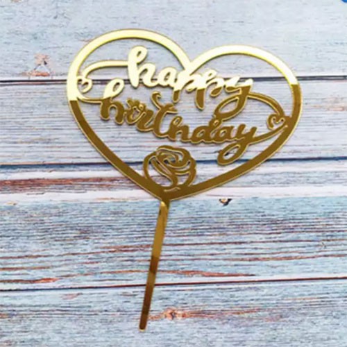 Gold Heart Acrylic Birthday Cake Topper
