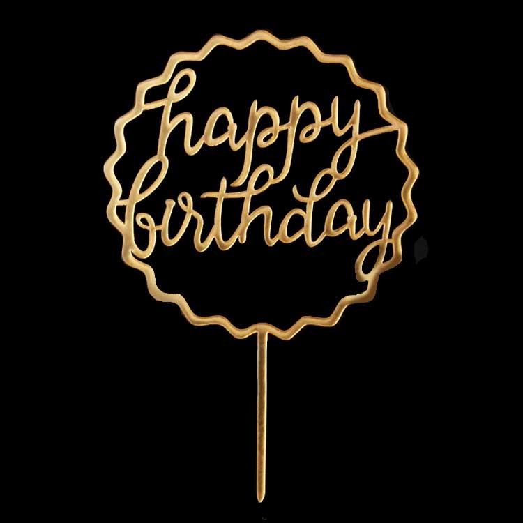 Gold reflective acrylic cake topper for a simple yet classy birthday cake decoration.