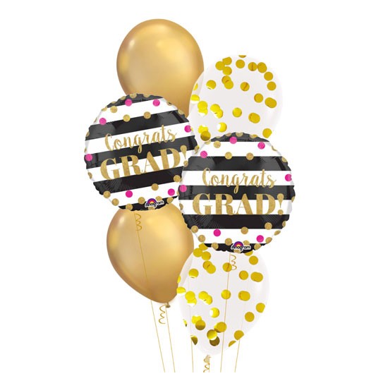 Confetti Chrome Latex Graduation Foil Balloons Bouquet