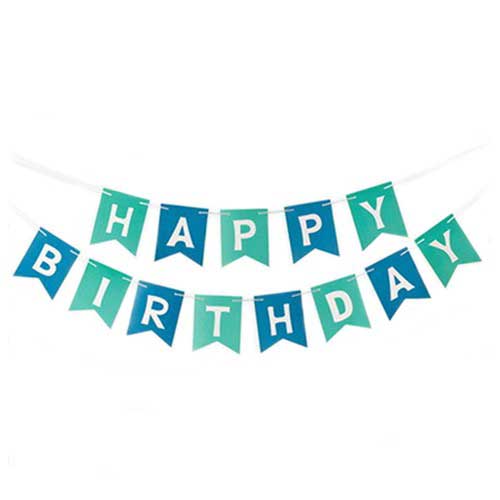 Green Blue Happy Birthday Fishtail Banner for birthday decoration setup.