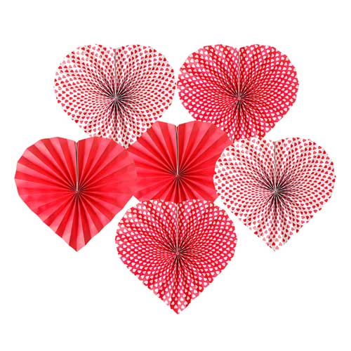 Red Hearts Paper Fan Decoration Set