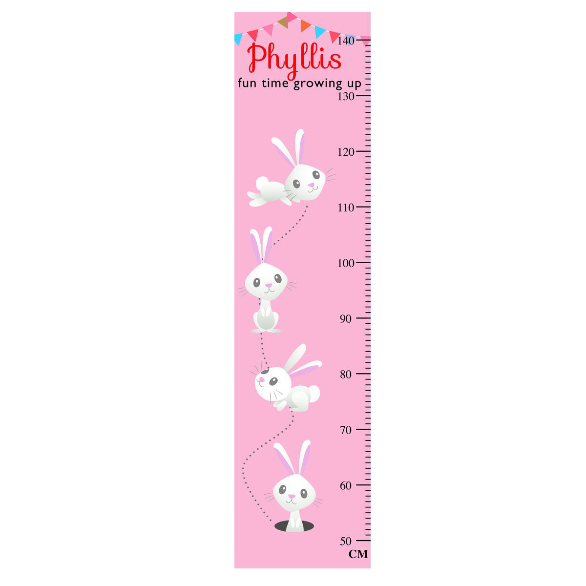 Phyllis absolutely loves this growth chart filled with cute bunnies. She takes her height almost everyday!