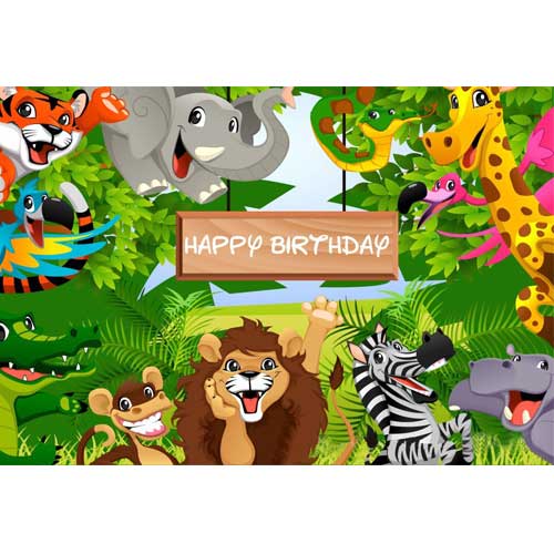 Jungle Animals Large Backdrop Banner for your birthday party decoration.