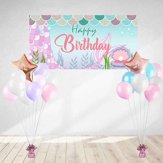Mermaid Birthday Banner & Balloon Bundle