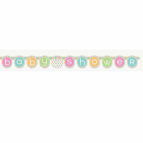 Do a loud declaration at your newborn's party with this pastel coloured jointed Banner with the words "BABY SHOWER".