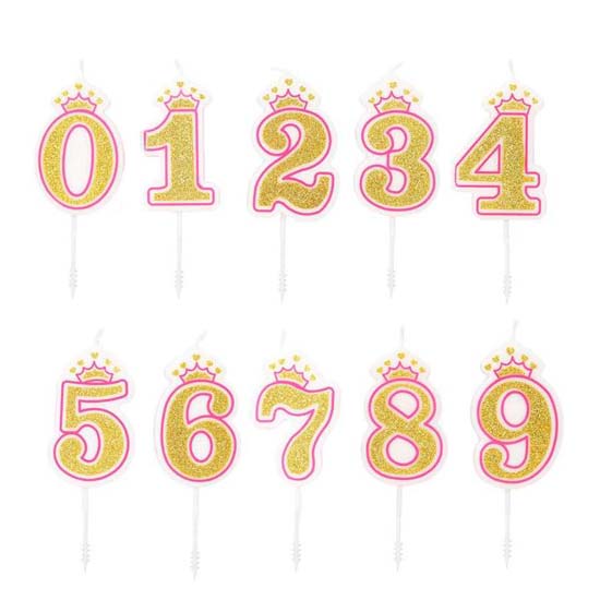 Pink Gold Crown Glitter Number Candles