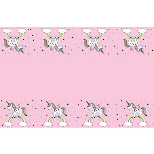 Pink Unicorn Party Table cover for a great birthday party decoration.