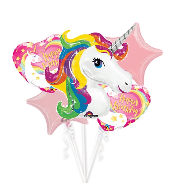 Rainbow Unicorn Jumbo size balloon bouquet for your great enchanted animals birthday party!