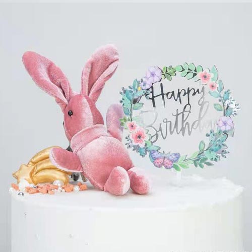 Silver Acrylic Bday Cake Topper with Pink Lilac Flowers