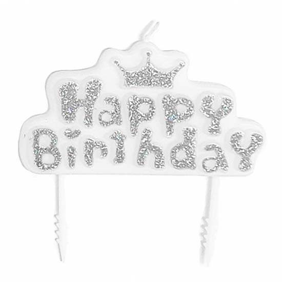 Silver Happy Birthday Candle Block.