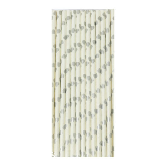 Silver Hearts Paper Straws (25pc)