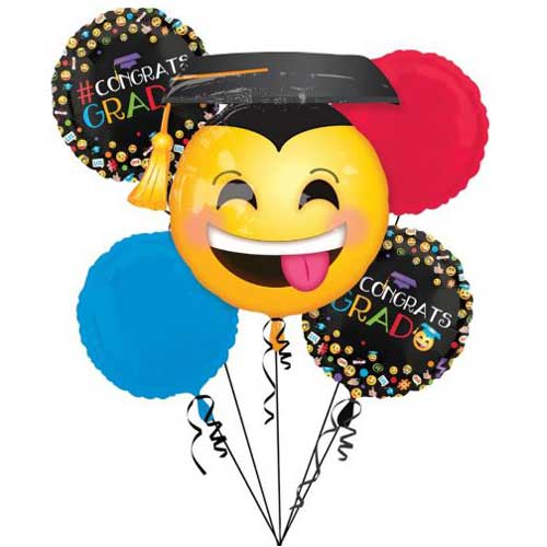Smiley Face Emoji Graduation Balloon Bouquet