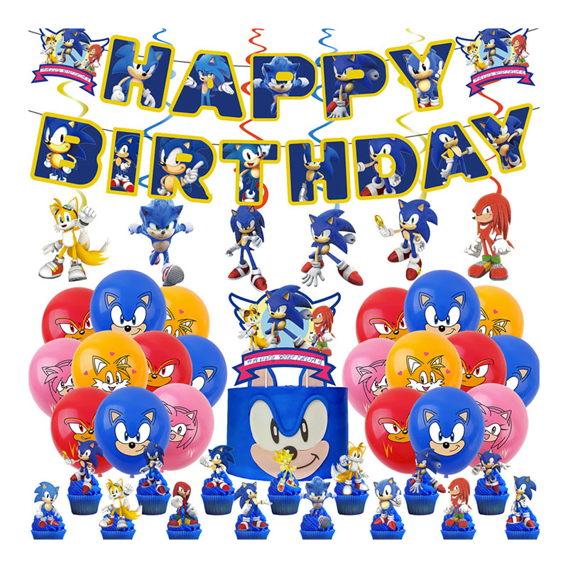 Decorate your Sonic the Hedgehog gaming birthday party with this complete set of banner and balloon decoration kit. Get your friends to do up the decoration with you, it'll be much more fun!