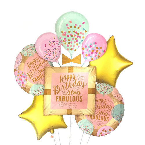 Jumbo Happy Birthday Balloon with stars and round 18 inch to form a bouquet.