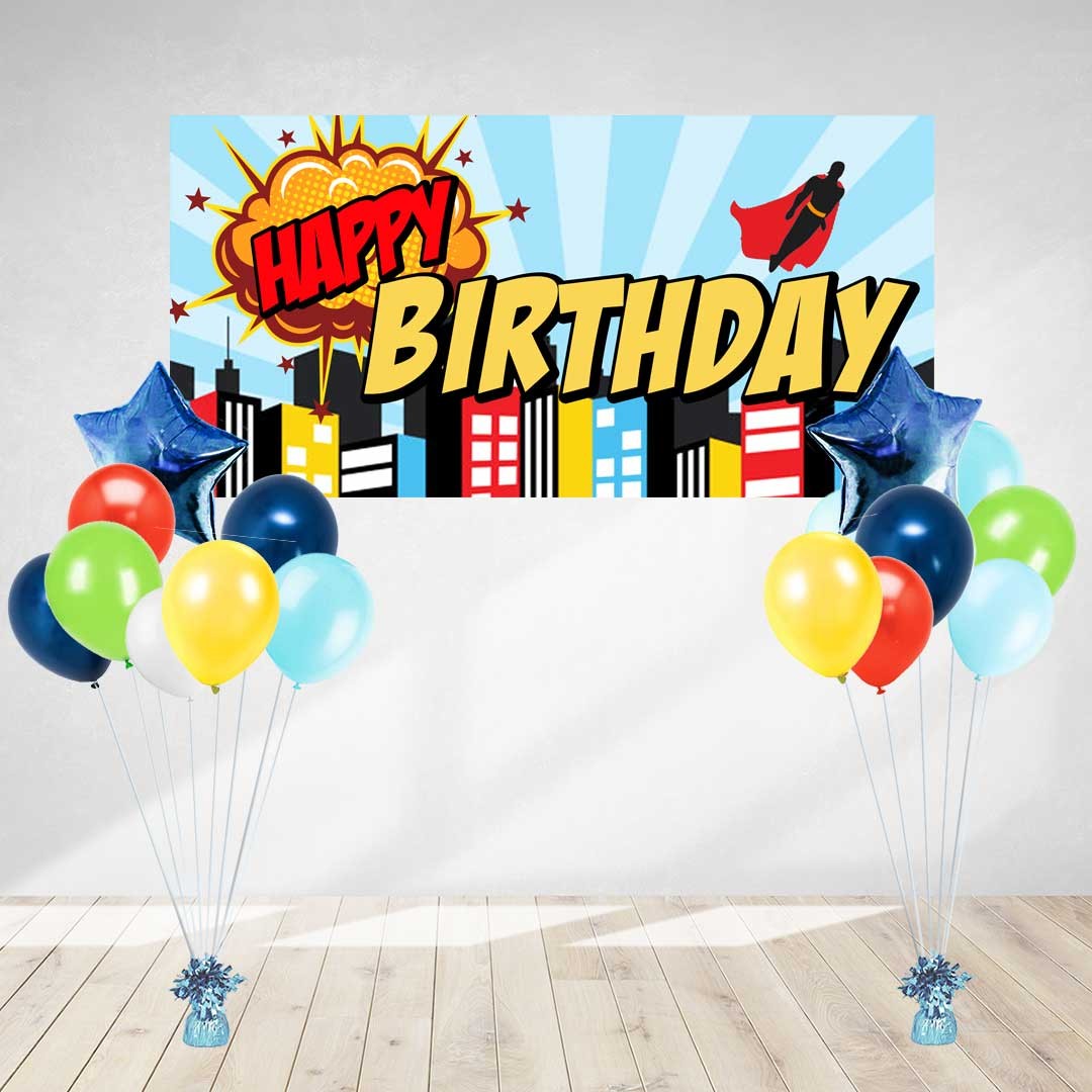 Superhero Birthday Banner & Balloon Bundle
