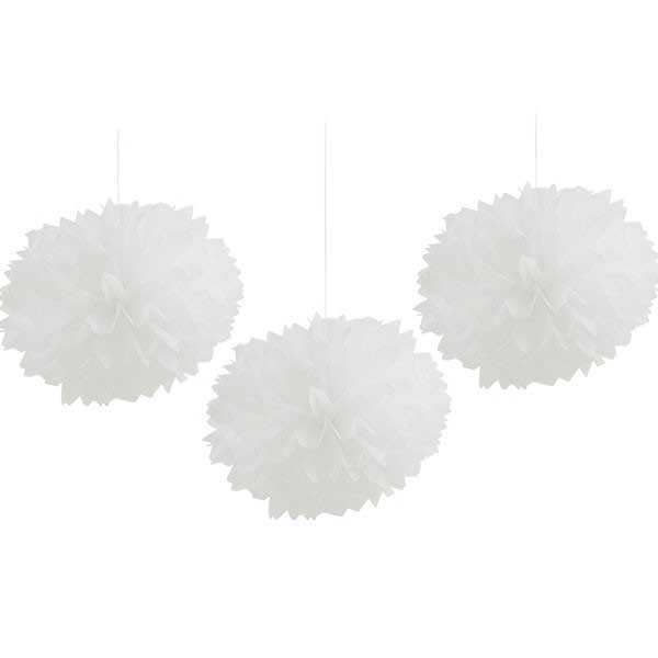 White Pom pom tissue ball for decoratoin. 3 pieces of 16 inch set.