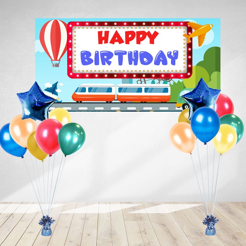 Transportation Birthday Banner & Balloon Bundle