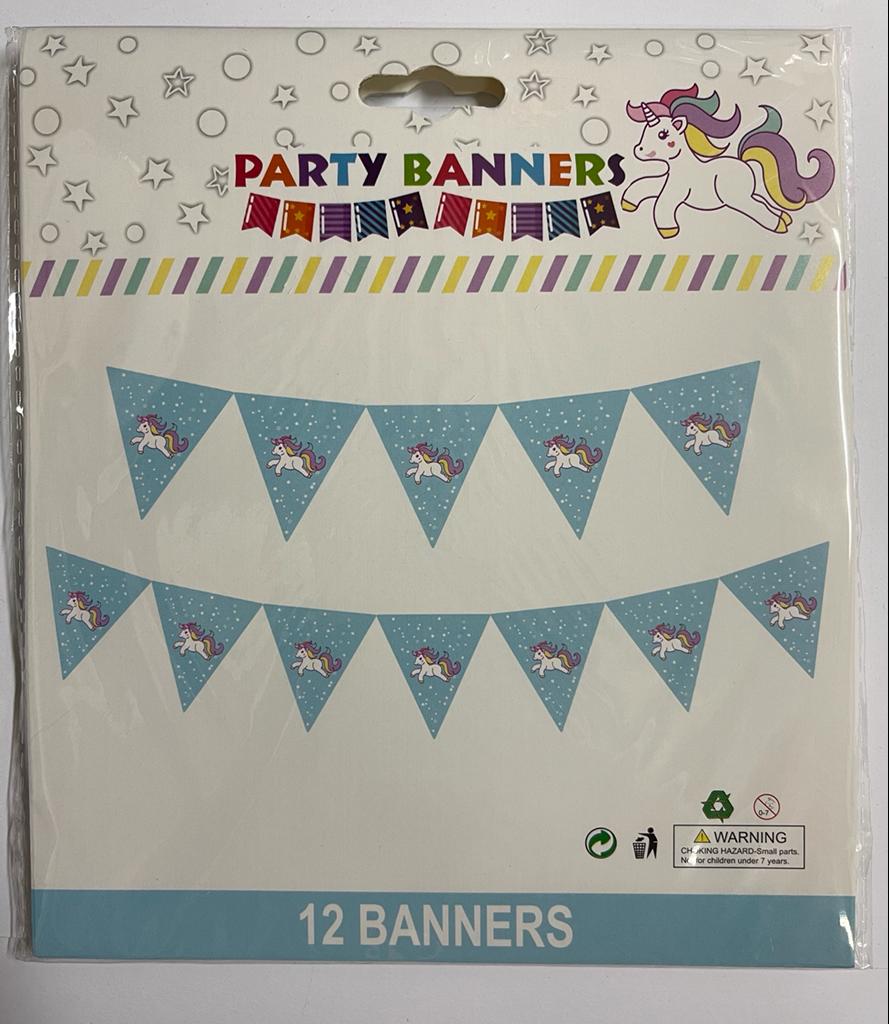 Blue Unicorn Happy Birthday Flag Banner
