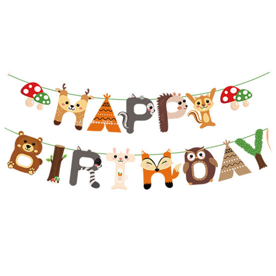 Woodland forest animals are out to greet a special happy birthday in this adorable banner.