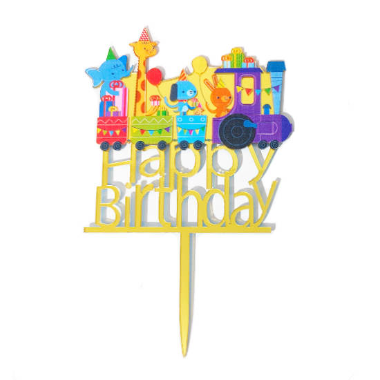 Animal Train Happy Birthday Acrylic Cake Topper.